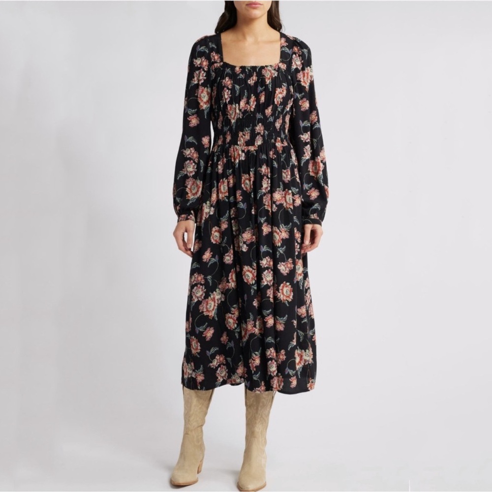 Treasure & Bond Floral Long Sleeve Smock Waist Dress